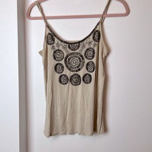 Beige Tank top with beaded design